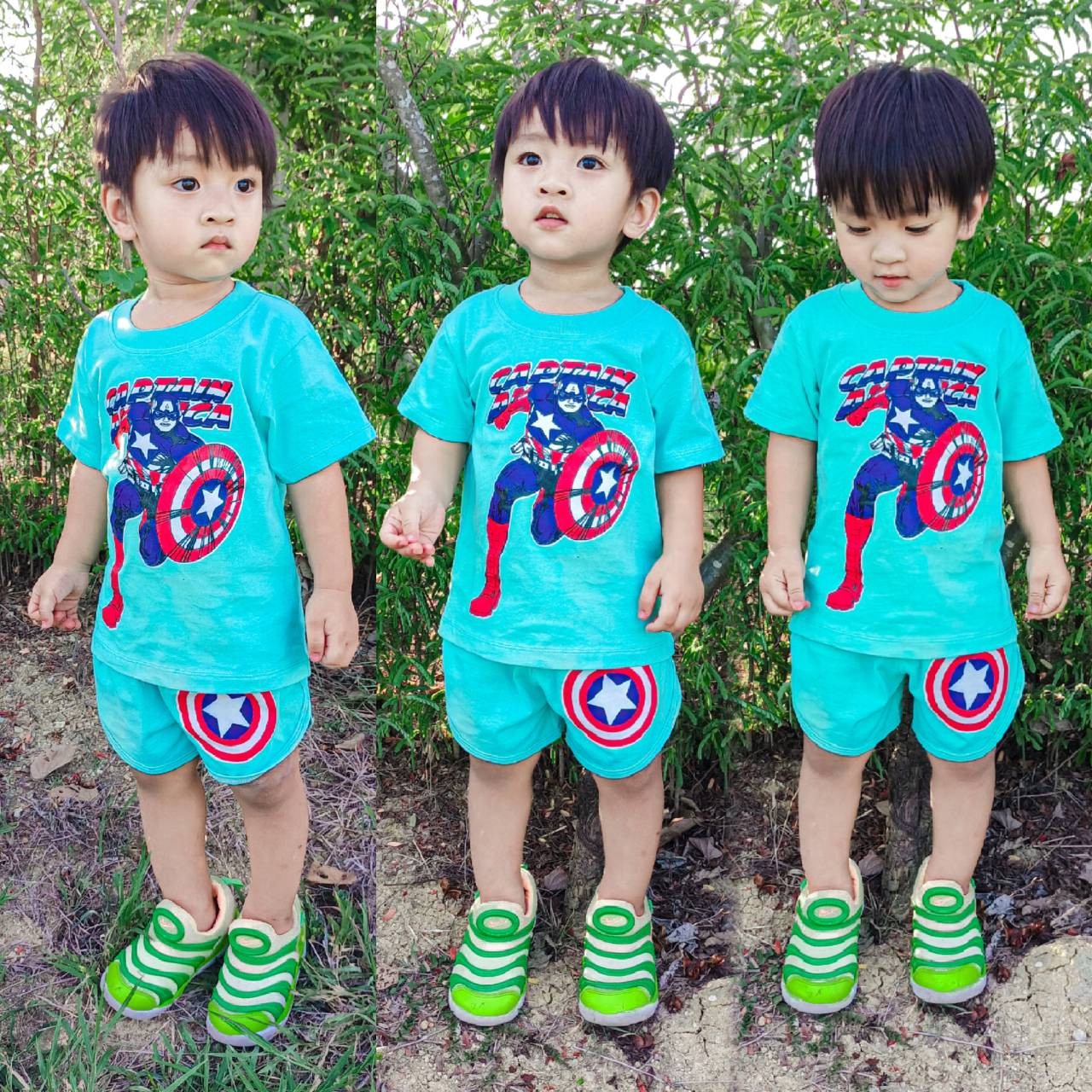 ชุดเสื้อแขนสั้นกางเกงขาเว้าผ้าสีเดียว